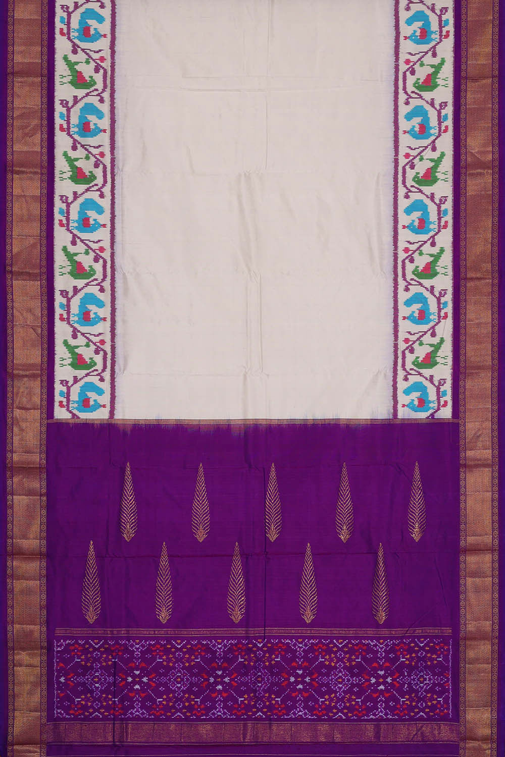 Ikat Off White Saree