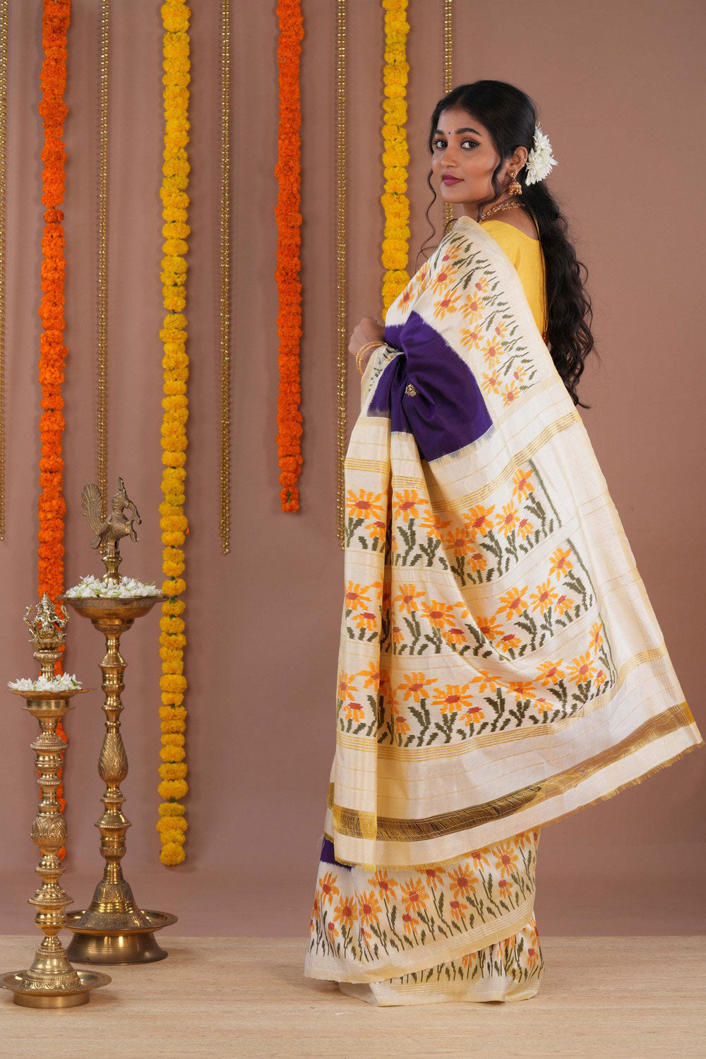 Ikat Violet Saree