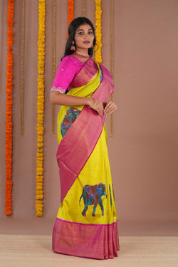 Image of Ikat Yellow Saree