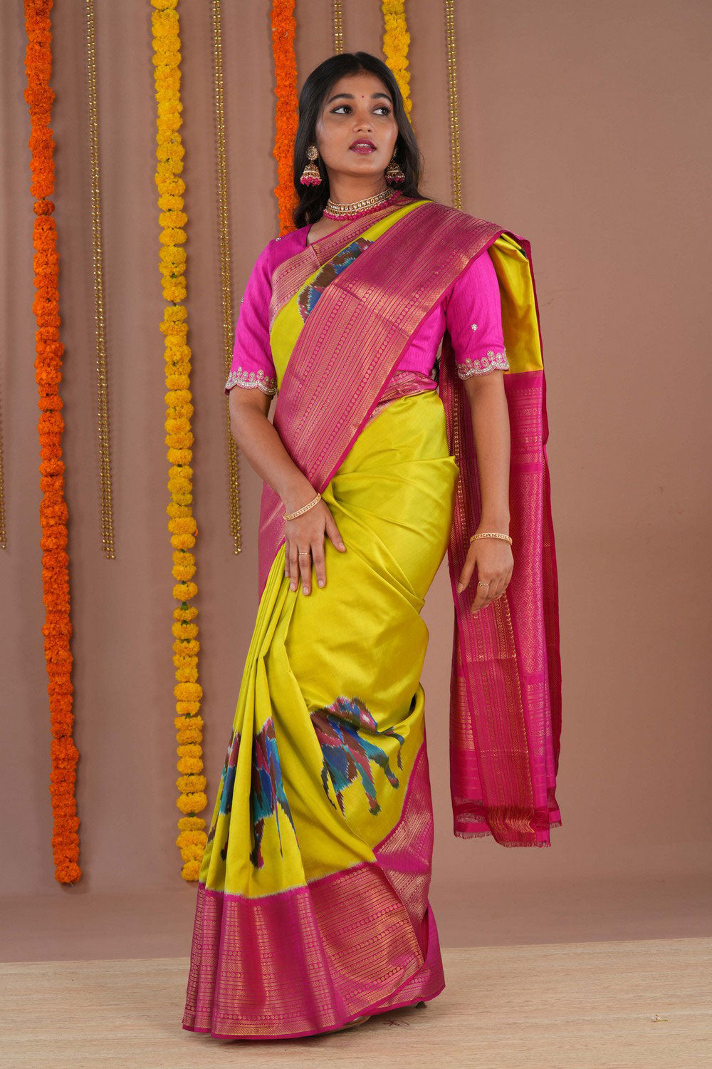Image of Ikat Yellow Saree