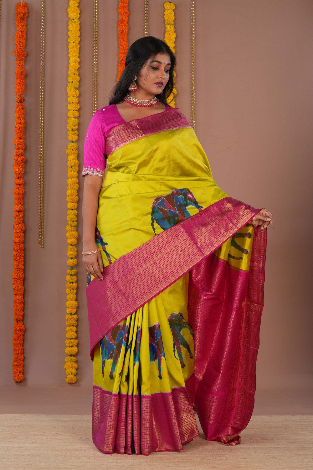Image of Ikat Yellow Saree