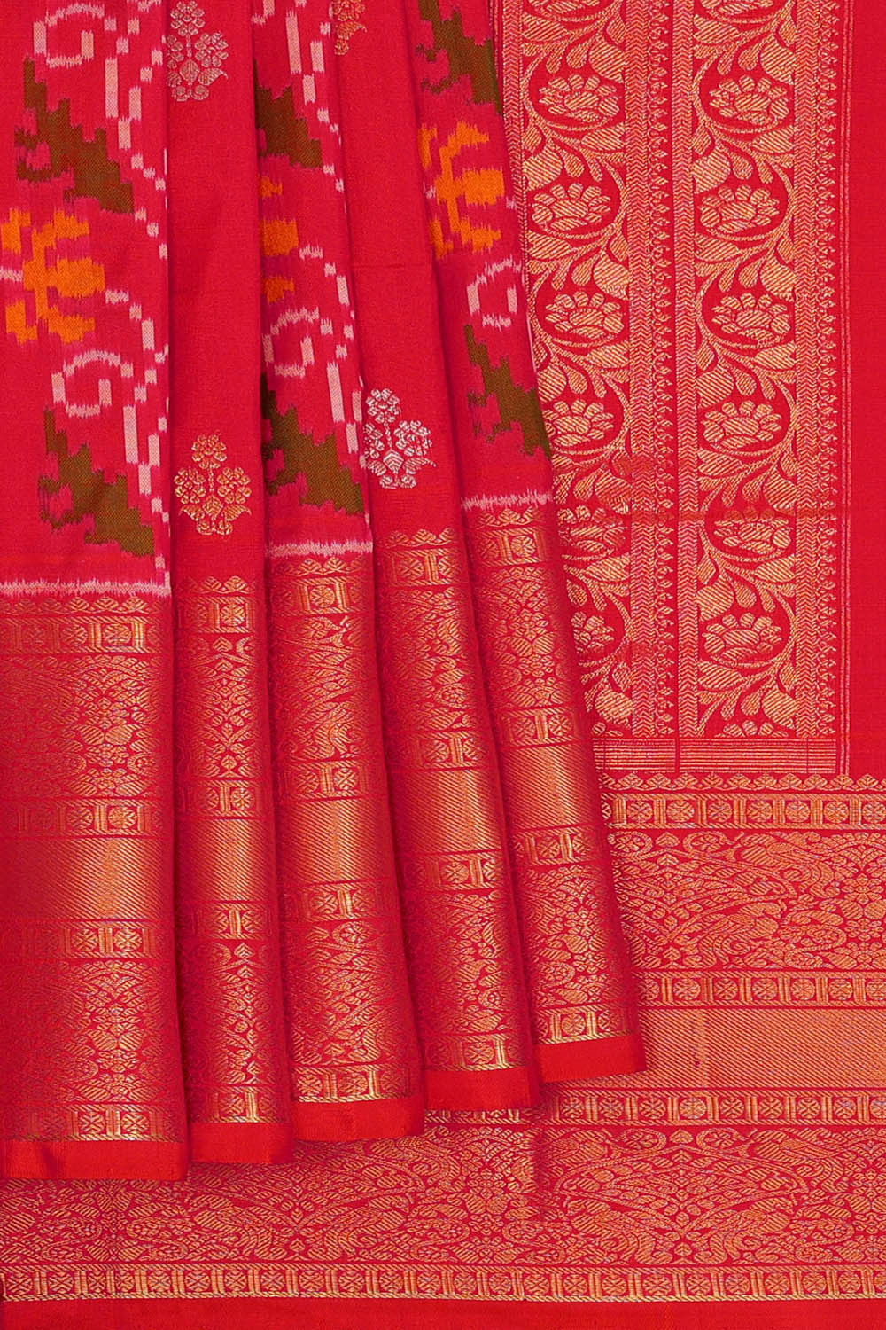 Ikat Pinkish Red Saree