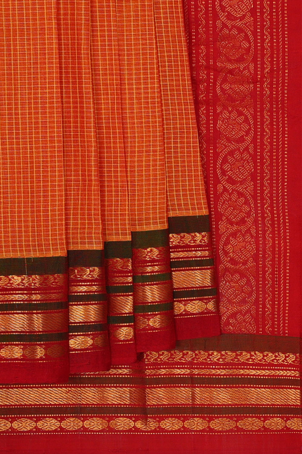 Image of Orange Cotton Gadwal Saree