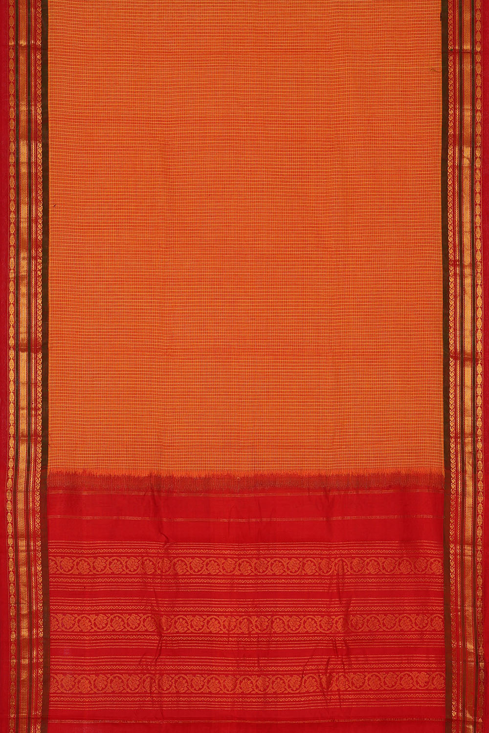 Image of Orange Cotton Gadwal Saree