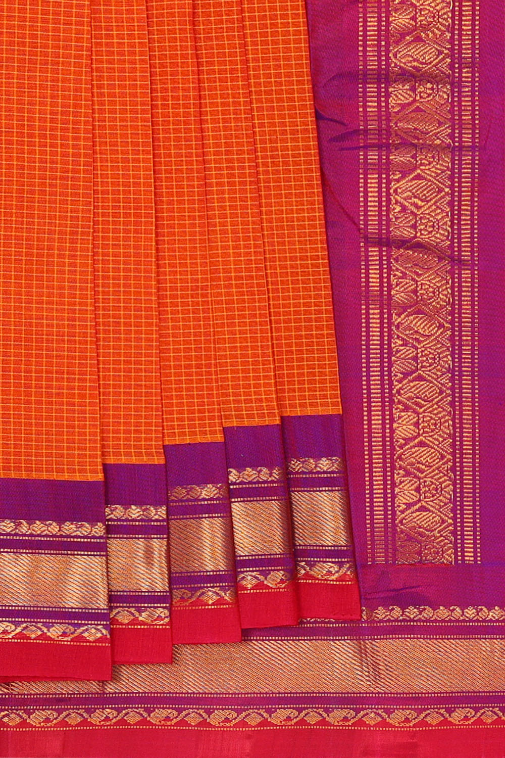 Image of Orange Cotton Gadwal Saree