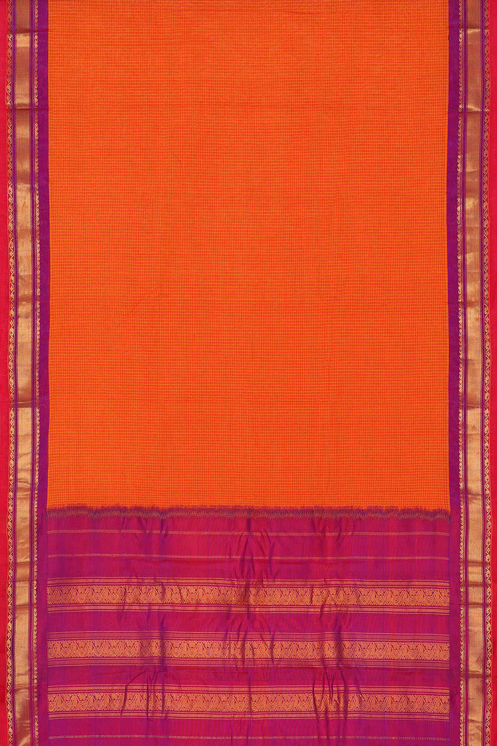 Image of Orange Cotton Gadwal Saree