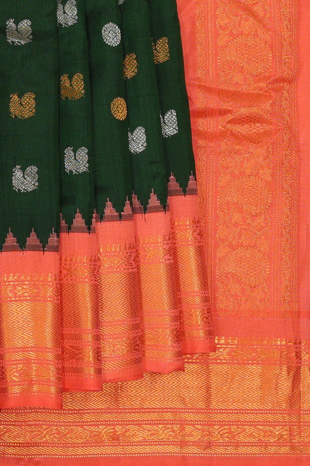 Gadwal Silk Bottle Green Saree