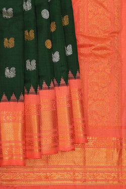 Image of Gadwal Silk Bottle Green Saree