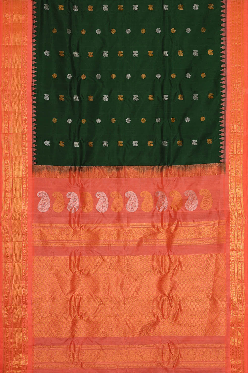 Gadwal Silk Bottle Green Saree