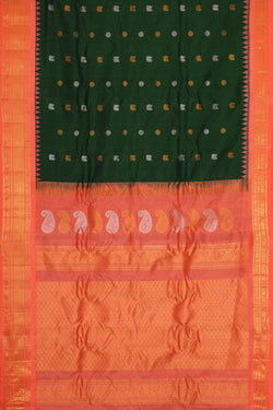 Image of Gadwal Silk Bottle Green Saree