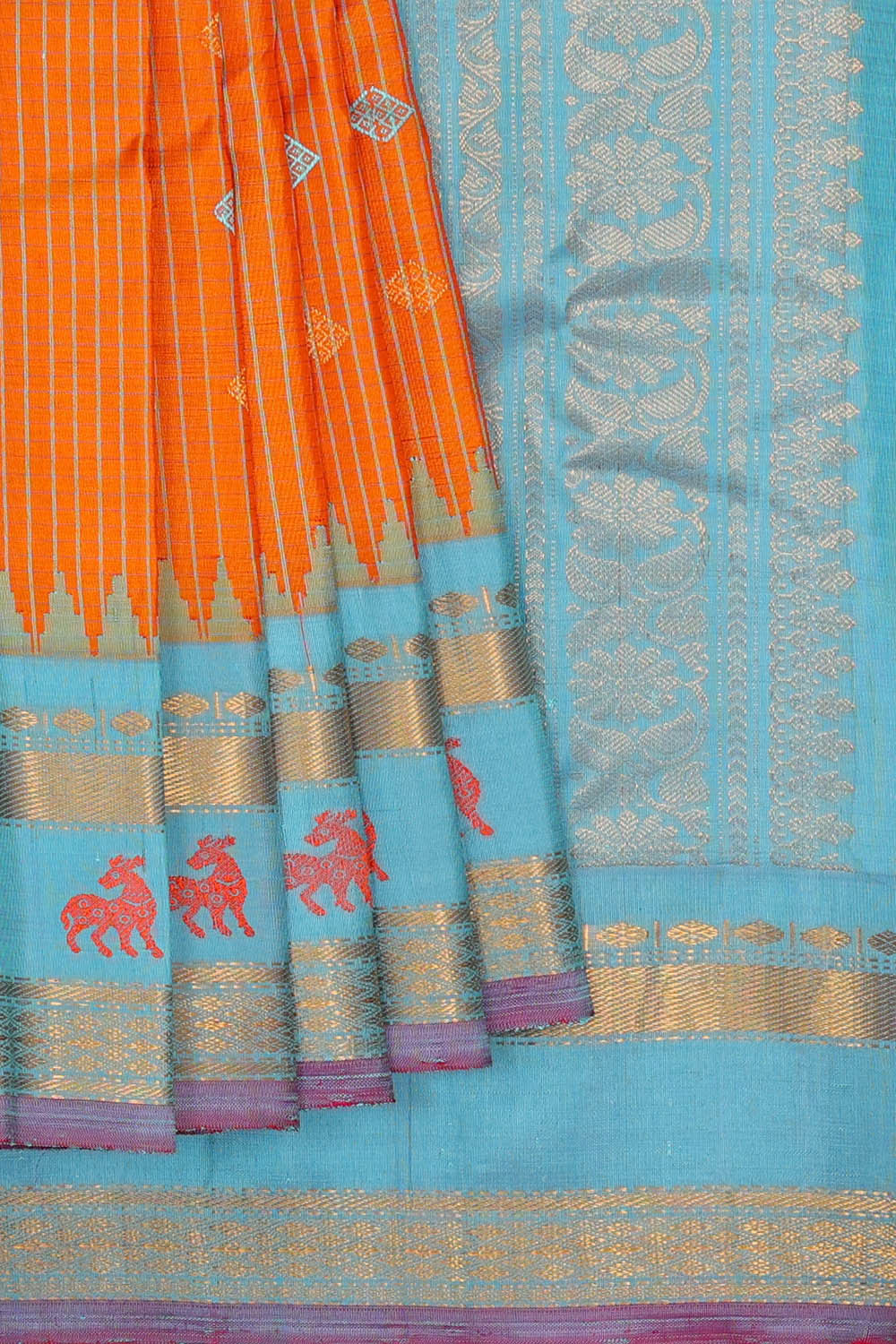 Gadwal Silk Orange Saree