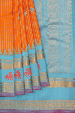 Image of Gadwal Silk Orange Saree
