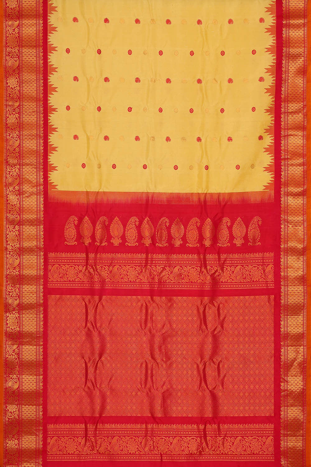 Image of Gadwal Silk Creamy Yellow Saree