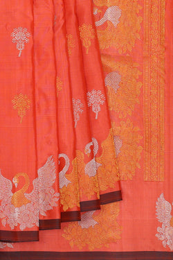 Image of Gadwal Silk Peach Saree