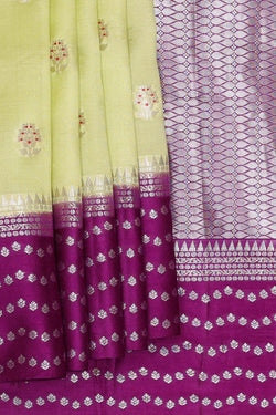 Image of Greenish Yellow Silk Saree