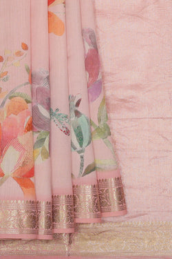 Image of Printed Light Pink Silk Saree