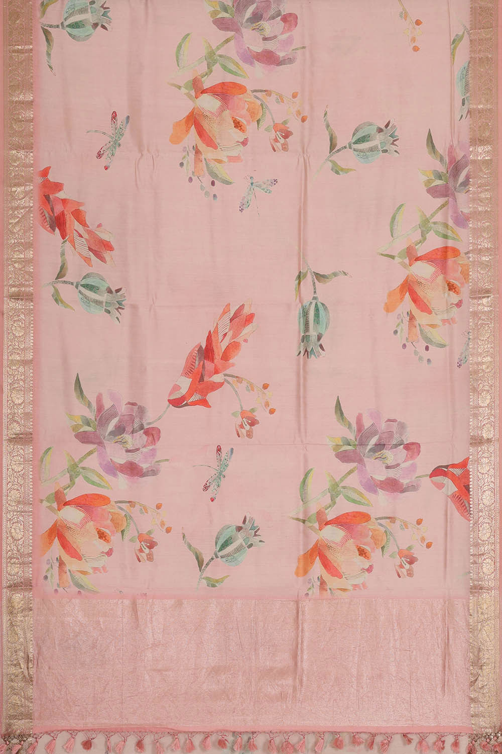 Printed Light Pink Silk Saree