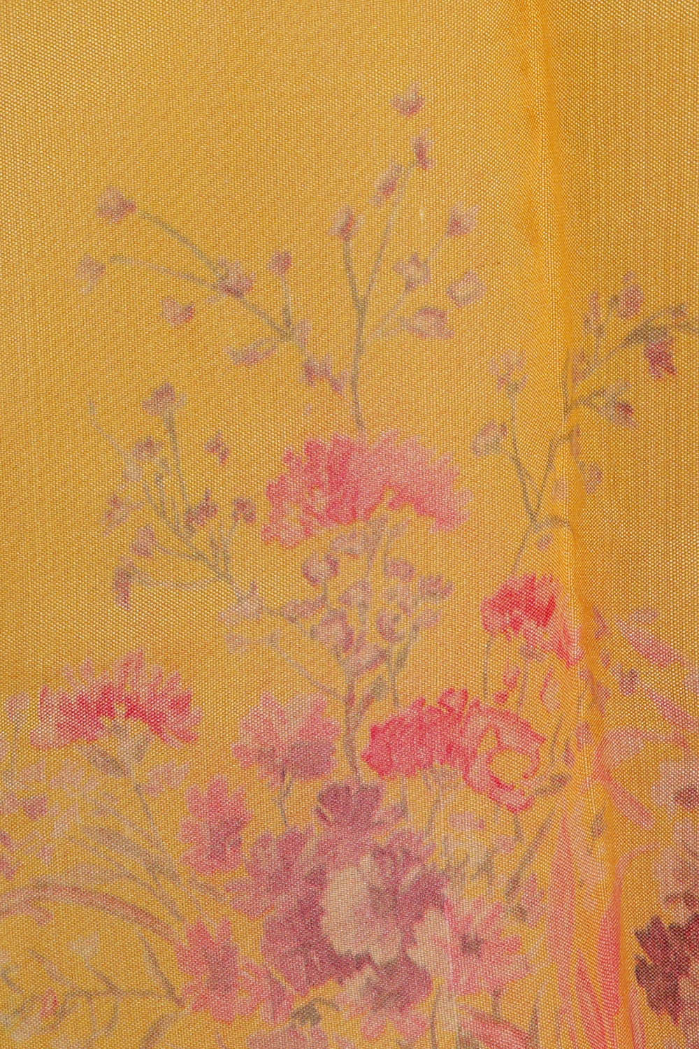 Image of Printed Yellow Silk Saree