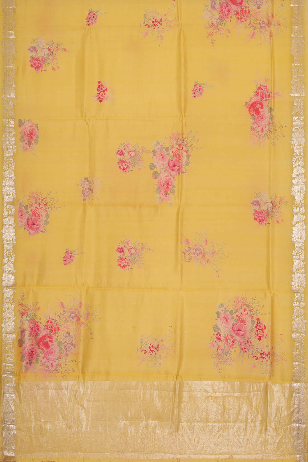 Printed Yellow Silk Saree