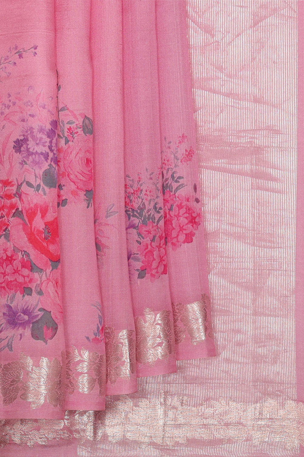 Image of Printed Pink Silk Saree