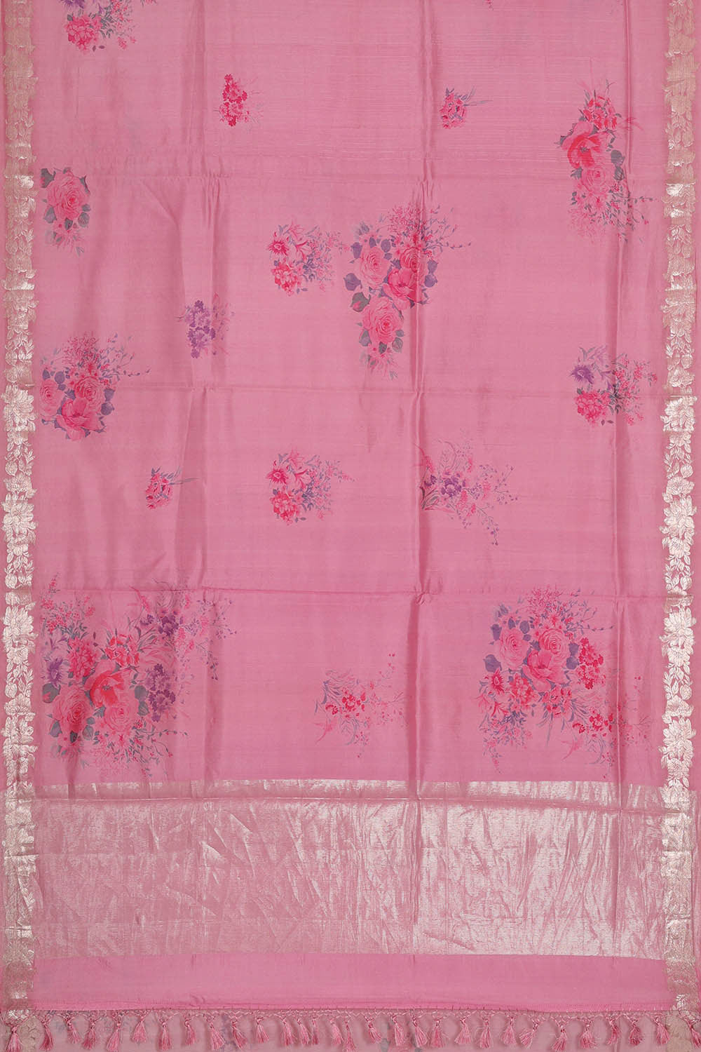 Image of Printed Pink Silk Saree