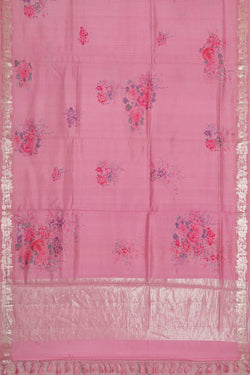Image of Printed Pink Silk Saree