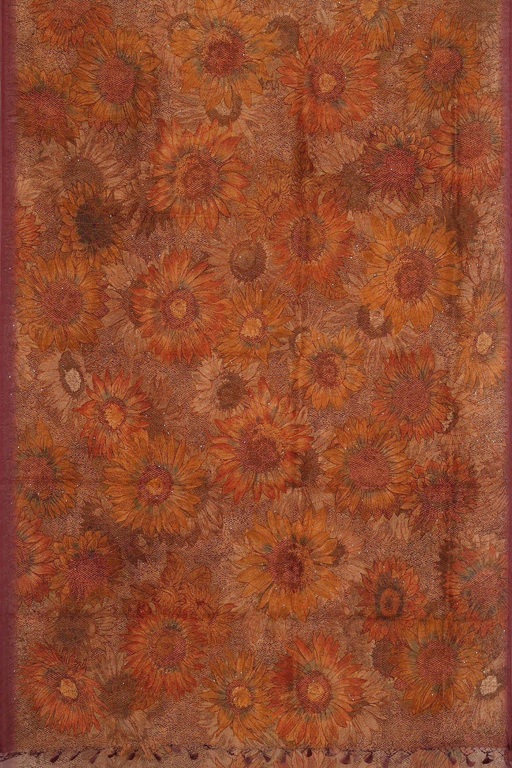 Image of Printed Banarasi Organza Brown Saree