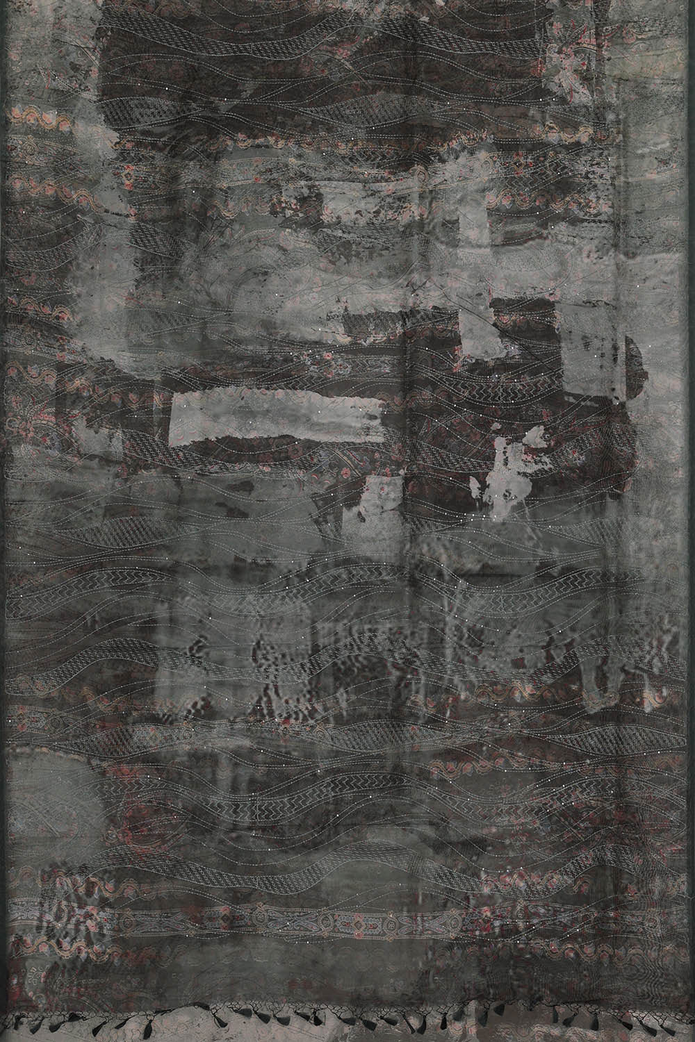 Image of Printed Banarasi Organza Greyish Black Saree