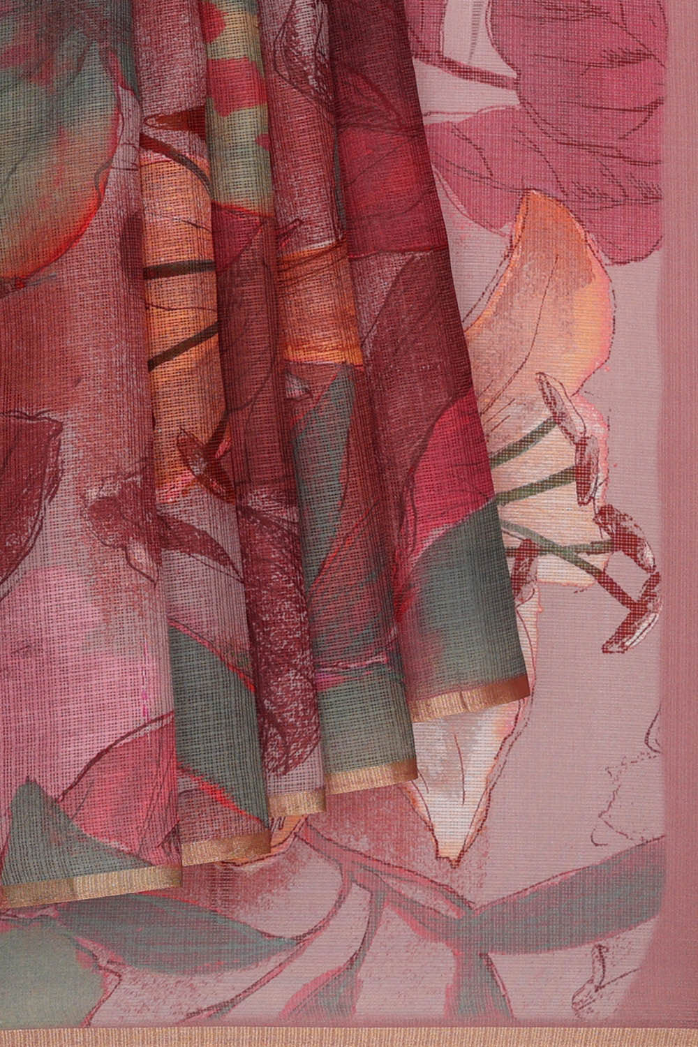 Printed Kota Silk Onion Pink Saree