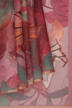 Image of Printed Kota Silk Onion Pink Saree