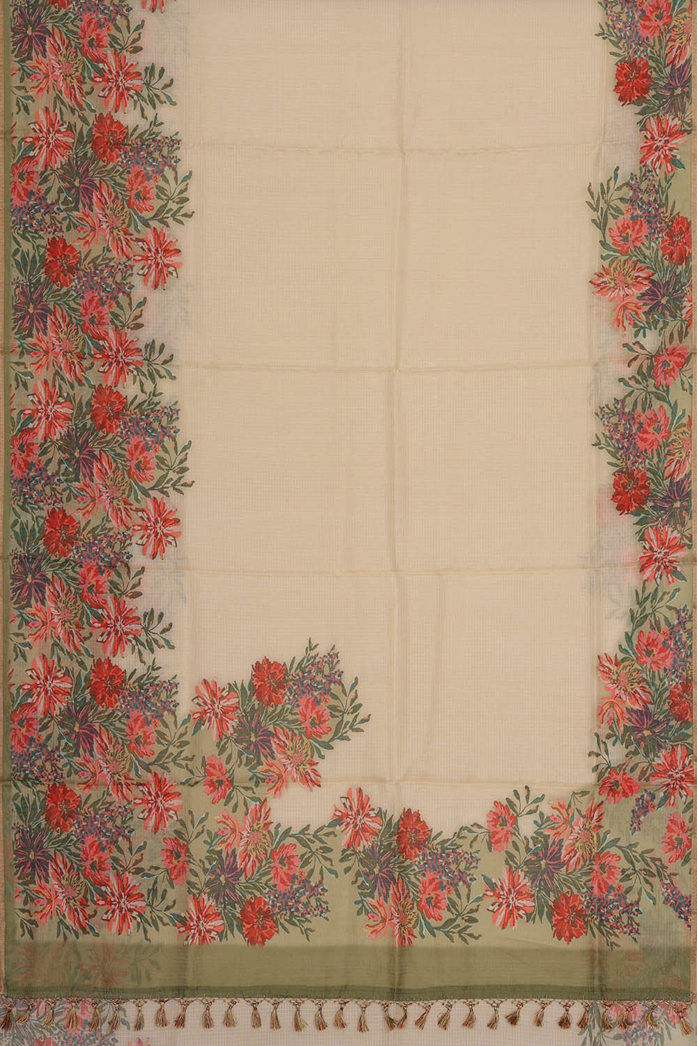 Printed Kota Silk Cream Saree