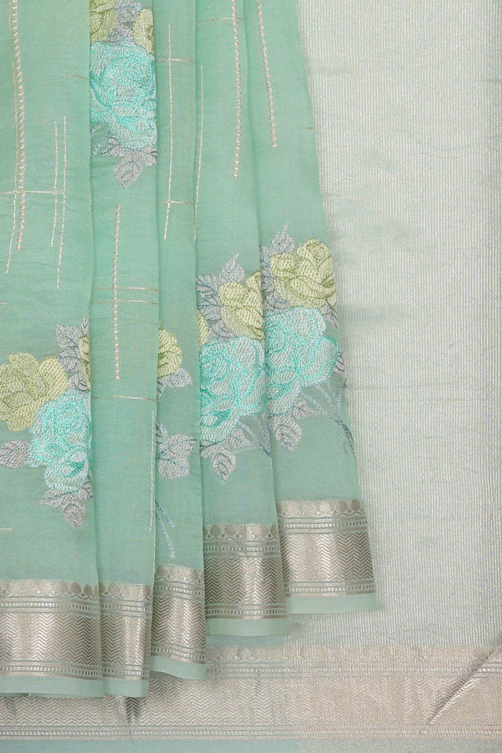 Embroidered Banarasi Organza Light Sea Green Saree