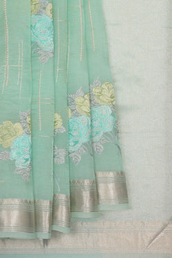 Image of Embroidered Banarasi Organza Light Sea Green Saree