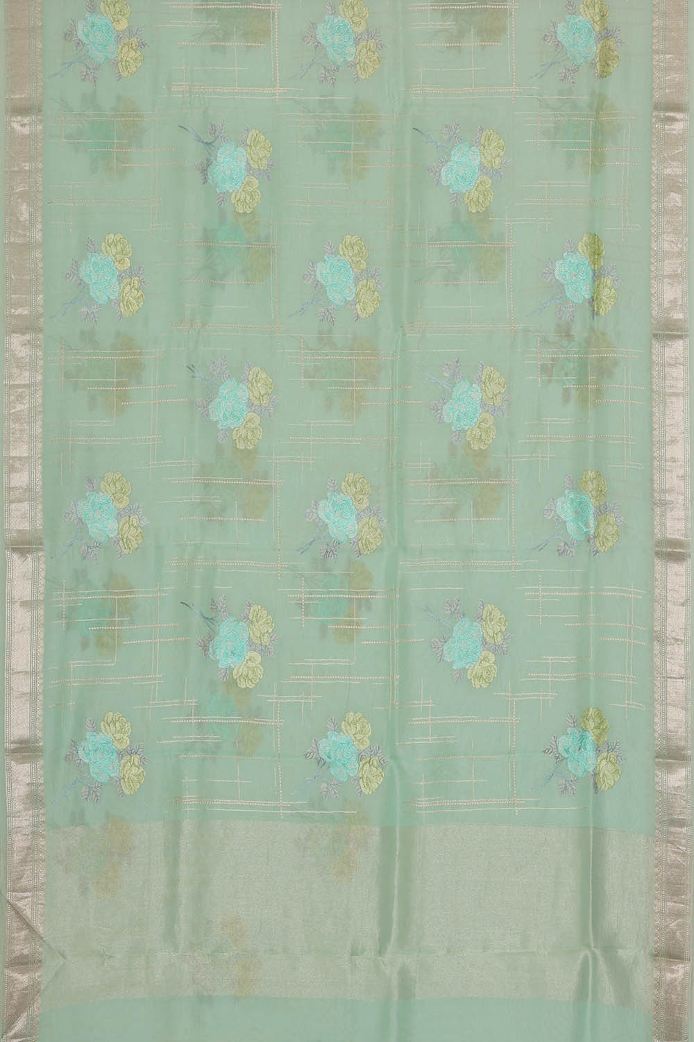 Embroidered Banarasi Organza Light Sea Green Saree