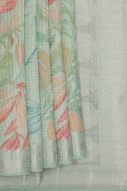 Image of Printed Light Sea Green Silk Saree