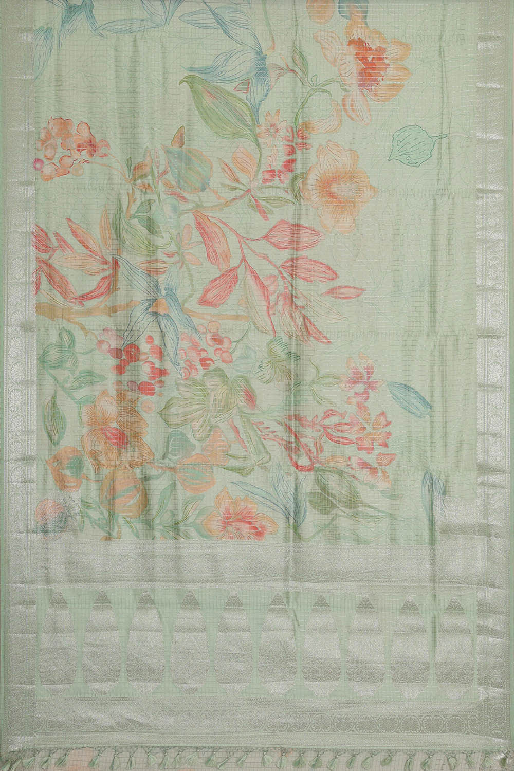 Printed Light Sea Green Silk Saree