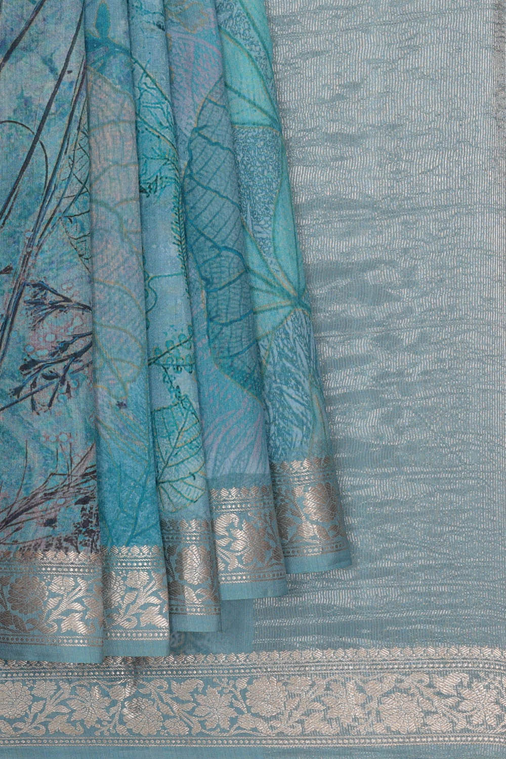 Image of Printed Blue Silk Saree