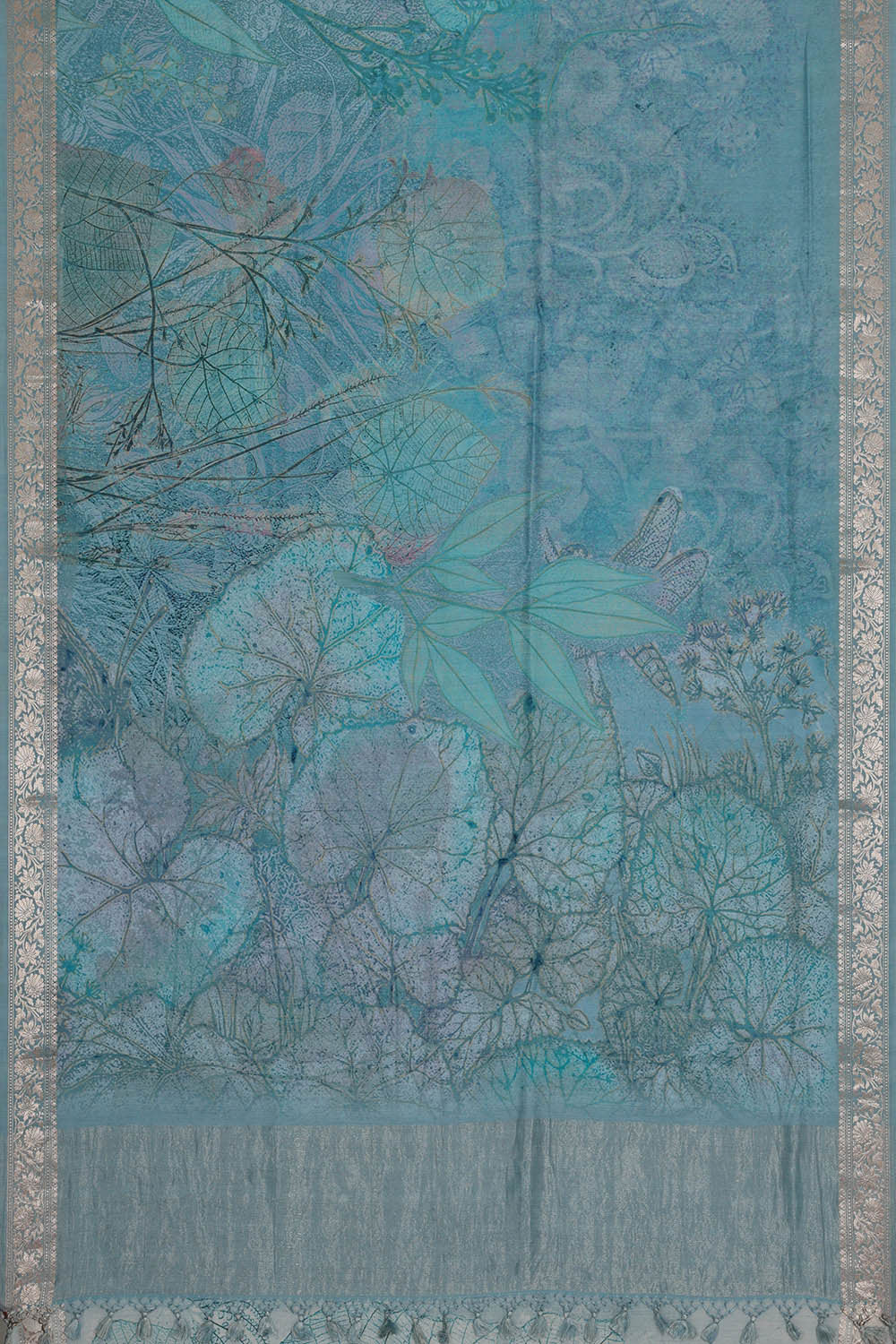 Image of Printed Blue Silk Saree