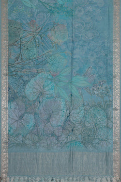 Image of Printed Blue Silk Saree