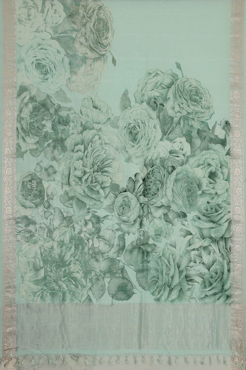 Image of Printed Sea Blue Silk Saree