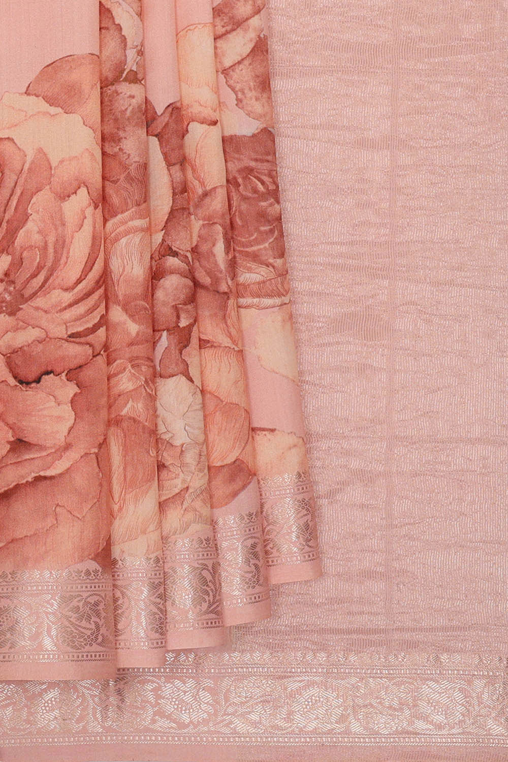 Printed Light Peach Silk Saree