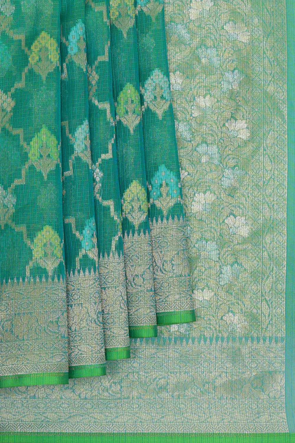 Banarasi Kora Deep Sea Green Saree