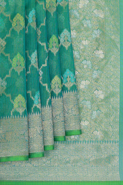 Image of Banarasi Kora Deep Sea Green Saree