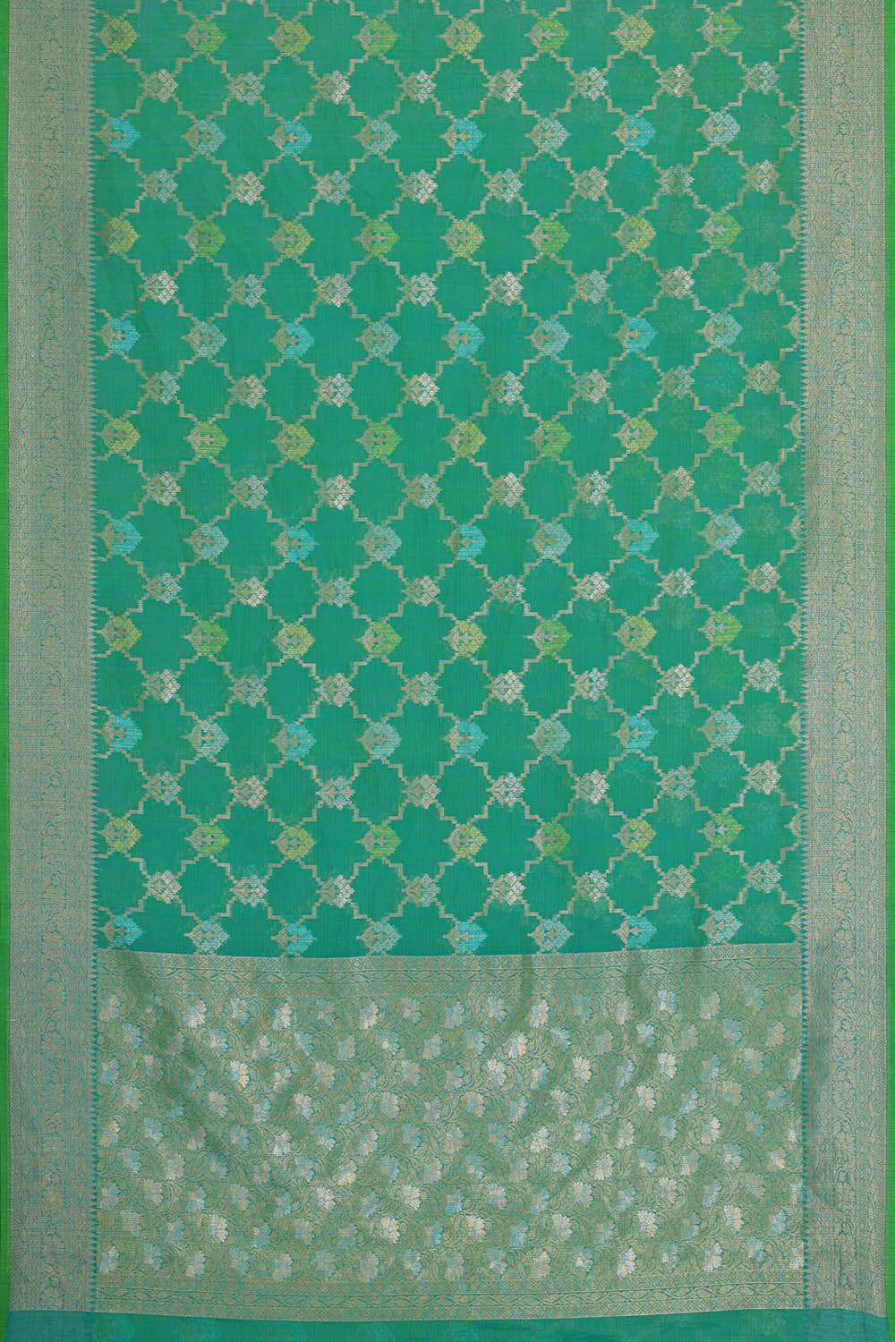 Banarasi Kora Deep Sea Green Saree