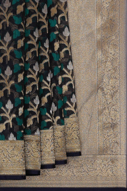 Image of Banarasi Kora Navy Blue Saree