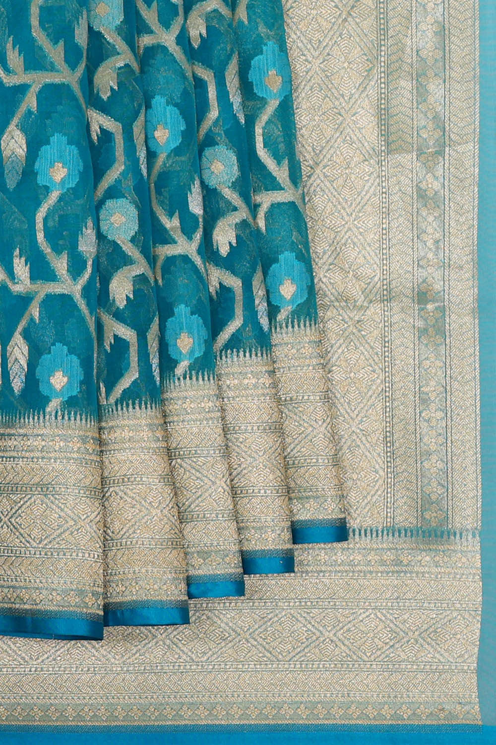 Image of Banarasi Kora Teal Blue Saree
