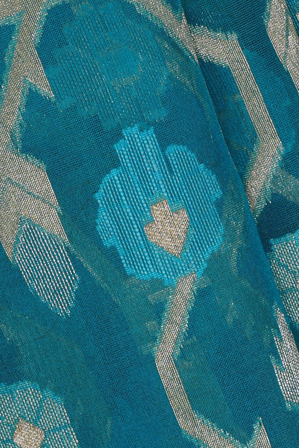 Image of Banarasi Kora Teal Blue Saree