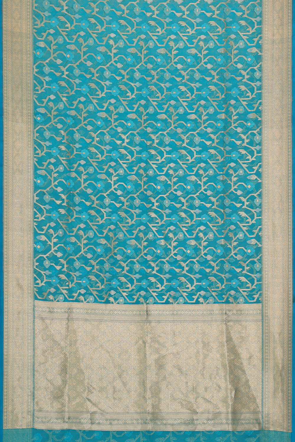 Banarasi Kora Teal Blue Saree