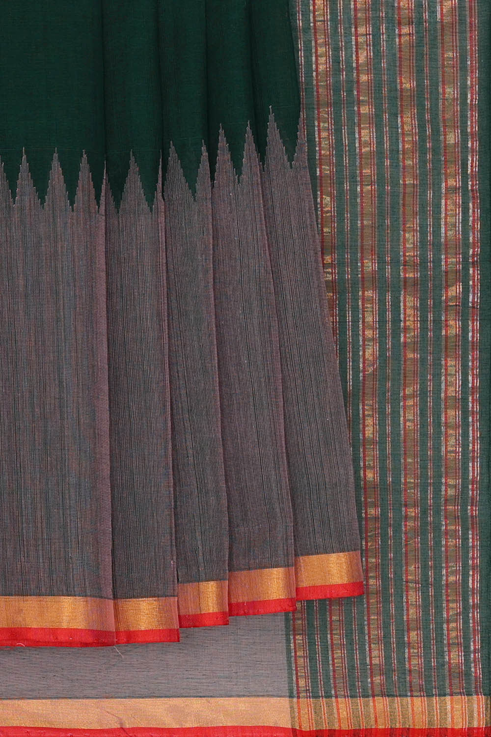 Image of Ponduru Cotton Bottle Green Saree