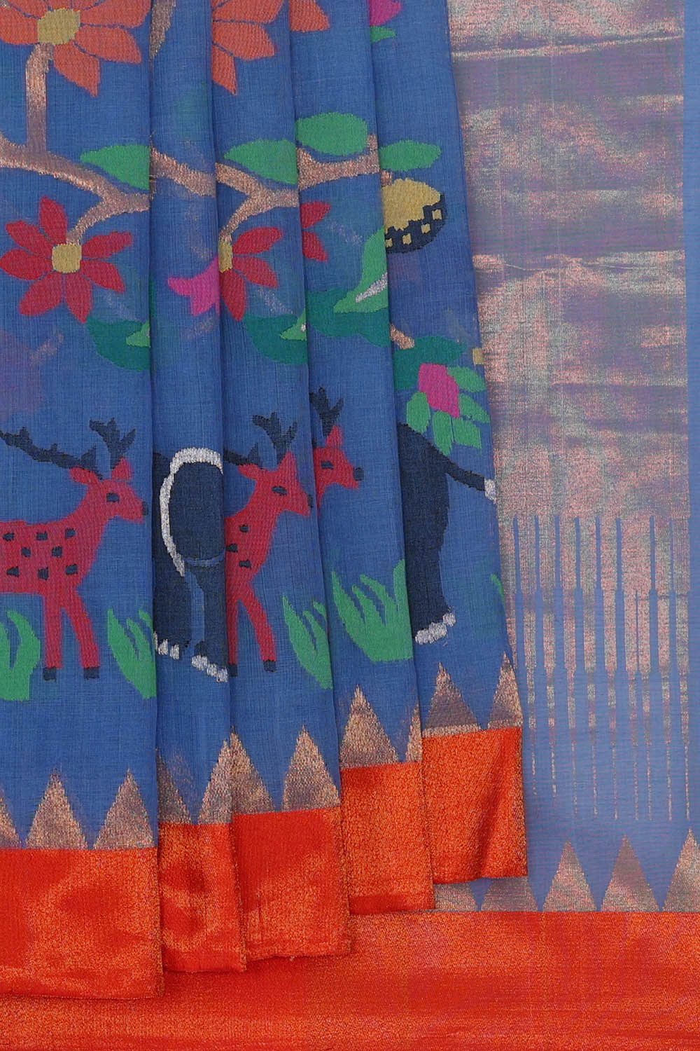 Image of Ponduru cotton Ocean Blue Saree